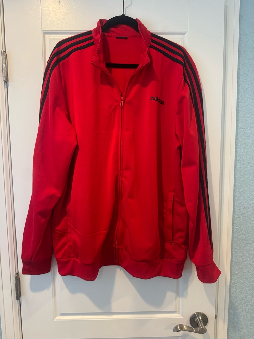 adidas Red Full-Zip Performance Jacket with Black Stripes